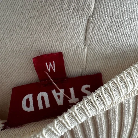 STAUD Colleen Colorblock Rib Sweater Dress Sahara Stripe Striped Midi Bodycon M - Picture 7 of 9